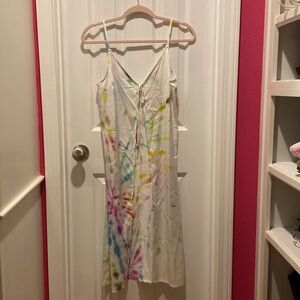 NWT Forever 21 Rainbow Tye-Dyed Spaghetti Strap Satin Cover Dress
